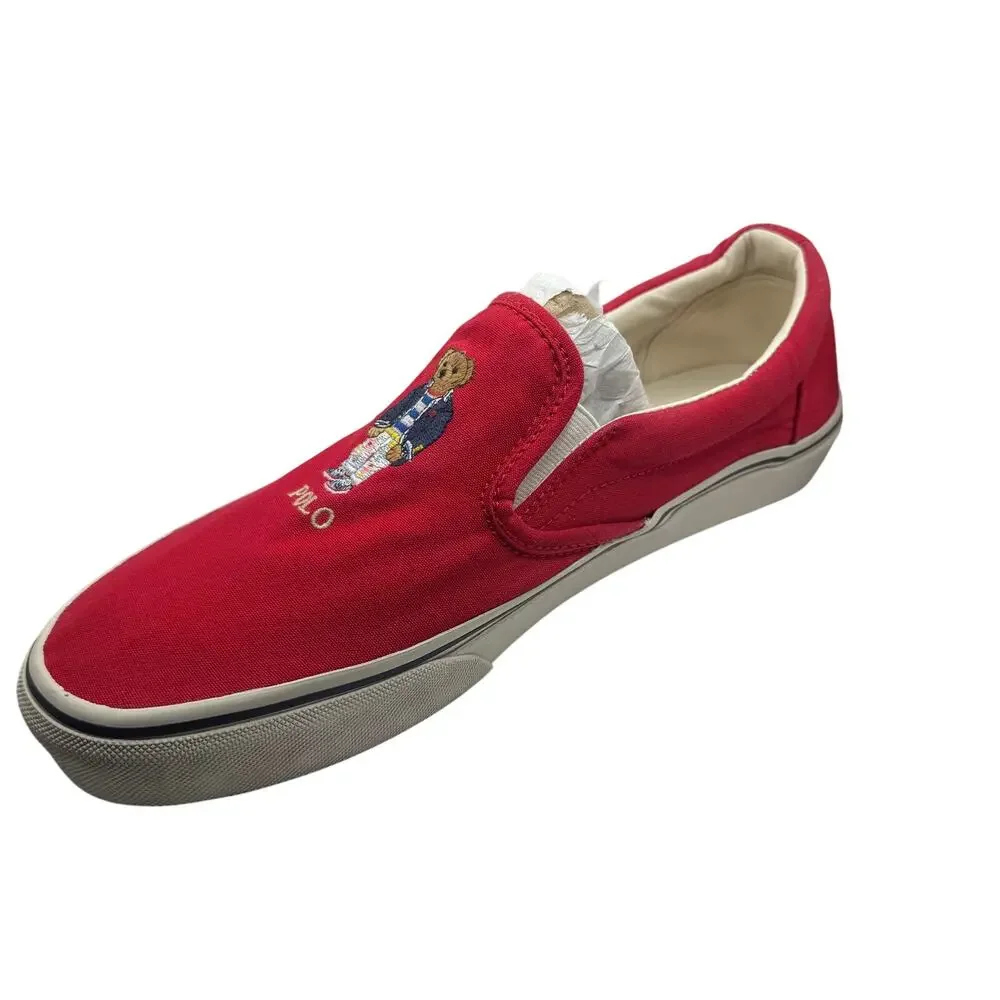 Polo Ralph Lauren Keaton-Slip Polo Bear Canvas Slip-On Sneaker White Mens 10.5